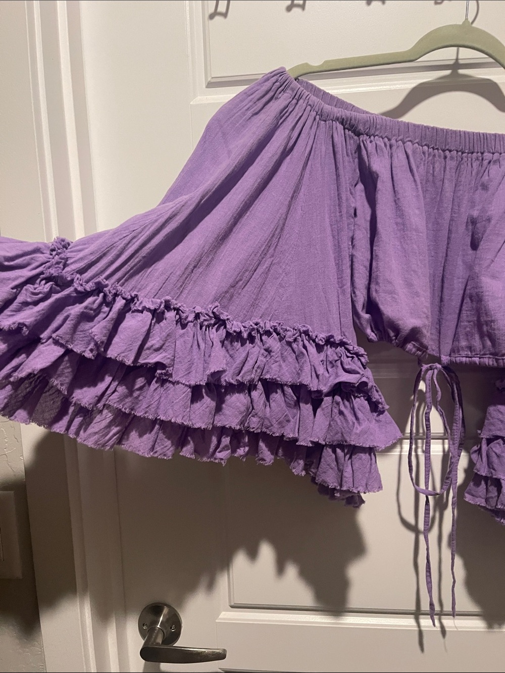 Women's Purple Ruffle Off-Shoulder Crop Top - Picture 2 of 4